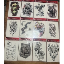 Airbrush Tattoo Büyük Boy Yapıştırma Geçici Dövme Seti 12'li Seri2