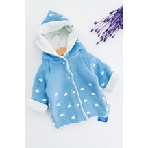 Kapüşonlu Mavi Erkek Bebek Çift Katlı Triko Hırka 001