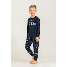 Rolypoly 3876 %100 Pamuk Uzun Kol Erkek Çocuk Pijama Takımı Lacivert