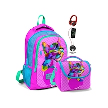 Coral High Kız Çocuk Pembe Sevimli Kedi İlk Ve Orta Okul Ve Beslenme Çantası Seti Usb Soketli