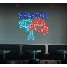 Seafood Yazılı Ve Şekilli Neon Tabela Mavi