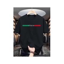Caddemia Yaz  Moda Rahat Spor Gevşek Italıa Mektup Desen Baskılı Yuvarlak Boyun Siyah 2XL