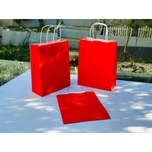 1.kalite 18x8x24cm 3 Lü Kırmızı Renkli Kraft Kağıt Çanta Hediye Poşeti Hediye Paketi Kraft Çanta