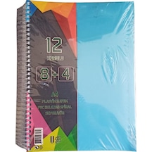 8+4 Ayraçlı Defter 12 Konulu 300 Yaprak 1 Adet 8 Kareli 4 Çizgili Spralli Plastik Kapak Seperatörlü Mavi