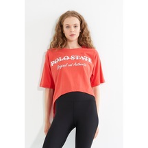 Kadın Baskılı Oversize T-shirt Oranj Turuncu