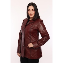 Hakiki Kuzu Derisi Blazer Düğmeli Kadın Ceket Bordo Bordo
