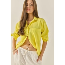 Kadın Çift Cepli Oversize Keten Gömlek 40861002 - Sarı