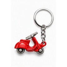 Ocean Pole Kırmızı Scooter Anahtarlık Hareketli Ve Paslanmaz Metal Tasarım Gümüş