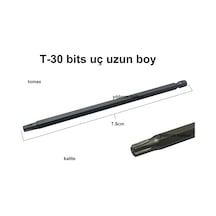 Bits Uç T-30 7.5cm T30 Matkap Ucu Tork Altı 6 Köşe Uzun