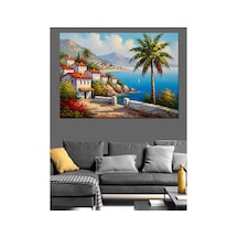 Deniz Manzaralı Çiçekli Balkon Köşesi Yağlı Boya Dokulu Kanvas Tablo Canvas Tablosu