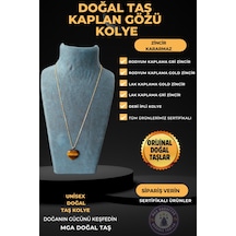 Kaplan Gözü Kalp Kolye Deri İpli, Rodyum Kaplama Zincir, Lak Kaplama 5 Farklı Zincir İpli Kolye Lak Kaplamalı Gold Sarı Renk Kolye: 53cm Lak Kaplamalı Gold Sarı Renk Kolye: 53cm