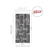 30x60 Cm Kendinden Yapışkanlı Duvar,banyo,tezgah Arası Gri Tuğla Desen -24 Adet 30 X 60 Cm