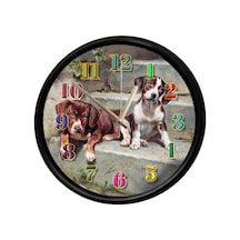 Sevimli Yavru Köpekler Tasarımlı Dekoratif Duvar Saati 28 Cm Sessiz Mekanizma Çok Renkli