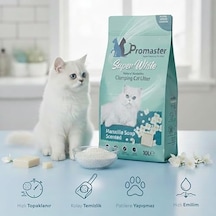 Süper Beyaz Doğal Bentonit Topaklanan Kedi Kumu Marsilya Sabunu Kokulu 10 Lt