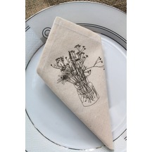 6 Adet Çiçekli Vazo Desenli Doğal Keten Servis Sunum Peçetesi