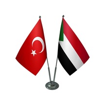 Masa Üstü Sudan Bayrağı Türk Bayrağı İkili Krom Direk Masa Bayrak