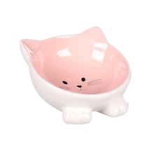 Flamingo Puzi Kedi Kulaklı Desenli Seramik Mama Ve Su Kabı Pembe 125ml