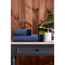 Oregon Maskülen Nakışlı Denim 2'li Havlu Set - Lacivert