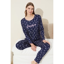 Siyah İnci Pamuklu Örme Pijama Takım 24240127 Lacivert