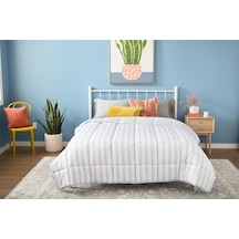 California King, Grey/white Stripe - Reversible Striped Down Alternative Quilted Comforter With Corner Duvet Tabs - Cal King Size Çok Renkli