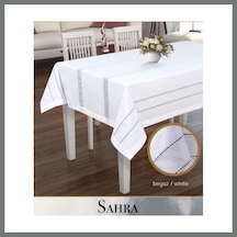 Bezos Sahra Model Beyaz 160x220 Cm Polyester Ajurlu Keten Masa Örtüsü Tablecloth Mmbz