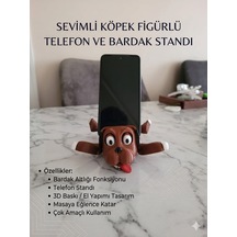 Sevimli Köpek Figürlü 2'si 1 Arada Telefon Standı Ve Bardak Altlığı - 3d Tasarım Kahverengi