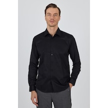 İmza Siyah Sert Yaka Düz Classic Pamuklu Slim Fit Gömlek 1004250900 Siyah