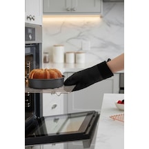 Siyah Silikon Yanmaz Yapışmaz Mutfak Fırın Eldiveni Döküm Tencere Sahan Tutacak 35cm Siyah Açık Kahverengi - Beyaz