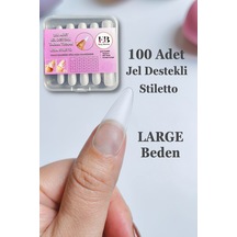100 Adet Large Uzun Stiletto Törpülenmiş Jel Destekli Takma Tırnak Large
