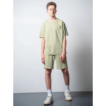 Erkek Çocuk Palmiye Desenli T-shirt Şortlu Takım-15796 Yeşil