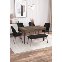 Azra Benchli 80x132 Mdf Açılabilir Barok Desen Mutfak Masası Takımı 4 Sandalye siyah