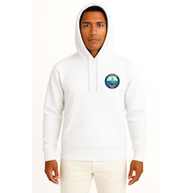 Kapüşonlu Tcg Bozcaada F500 Cep Tasarımlı Unisex Sweatshirt Beyaz