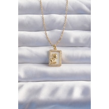 Ezoconcept 316l Çelik Zincir Gold Renk Zirkon Taşlı Çerçeveli Gül Kolye 001