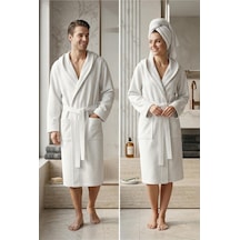 Soft Comfort Lacost Örgü Unisex Kapüşonlu Bornoz Beyaz