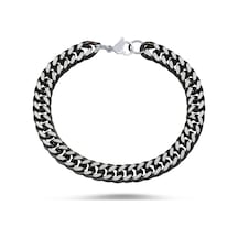 Premium Siyah Beyaz Çift Renk Üstü Traşlı Erkek Çelik Bileklik Scb46 Siyah - Beyaz