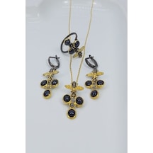 925 Ayar Safir Taşlı 3 Lü Gümüş Set