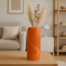 3d Baskı Vector Vazo - Geometrik Çizgili Dekoratif Vazo-turuncu Çok Renkli