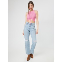 Long Wide Leg Regular Fit Kadın Pantolon Mavi