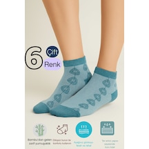 Socketta Kadın Bambu Dikişsiz Jakarlı 6'lı Karışık Renk Patik Çorap Premium 6 Farklı Renk -1
