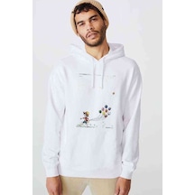 Anime One Piece Balon Baskılı Beyaz Erkek Örme Kapşonlu Sweat