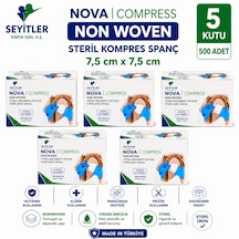 Seyitler Nova Nonwoven Kompres Steril 7,5cm X 7,5cm Spanç 100'lü Kutu - 5 Kutu