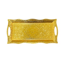 Gold İki Kişilik Metal Çay Kahve Tepsisi 33 X 16 Cm