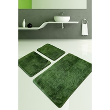 Pasific Dark Green 3 Lü Set Banyo Halısı Paspas Yıkanabilir