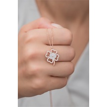 925 Ayar Gümüş Rose Yonca Model Manolya Çiçeği Kolye Rose Gold