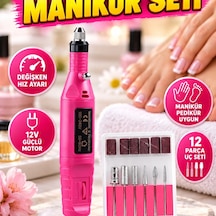 Elektrikli Manikür Pedikür Tırnak Törpü Makinesi 12v 12 Parça Uç Setli Değişken Hızlı Bakım Cihazı