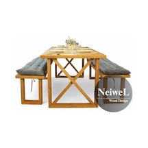 Neiwel Move Doğal Ahşap Banklı Mutfak Ve Yemek Masası Takımı-80-120 Takım Açık Ceviz