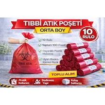 Tıbbi Atık Poşeti Orta Boy 10'lu 10 Rulo Kırmızı Tıbbi Atık Atık Poşeti Seti