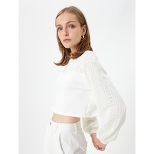 Koton Crop Kazak Ajurlu Balon Kollu Bisiklet Yaka Ekru 4wak30091ek 4WAK30091EK010 Ekru