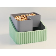 3d Baskı Fıstık Kasesi - Çift Hazneli Kabuk Ayırıcı Sunum Kasesi - Mint Gri Çok Renkli