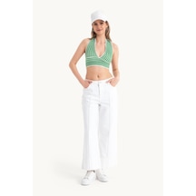 Hiccup Şeritli Derin V Yaka Boyun Askılı Sırtı Açık Crop Top Yeşil